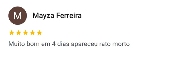 Avaliação no Google de Mayza Ferreira: em 4 dias apareceu rato morto